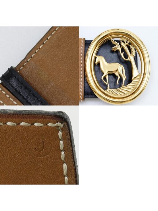 Hermes Hose Buckle Reversible Vintage Box Calf Gold Plated Black Brown Belt